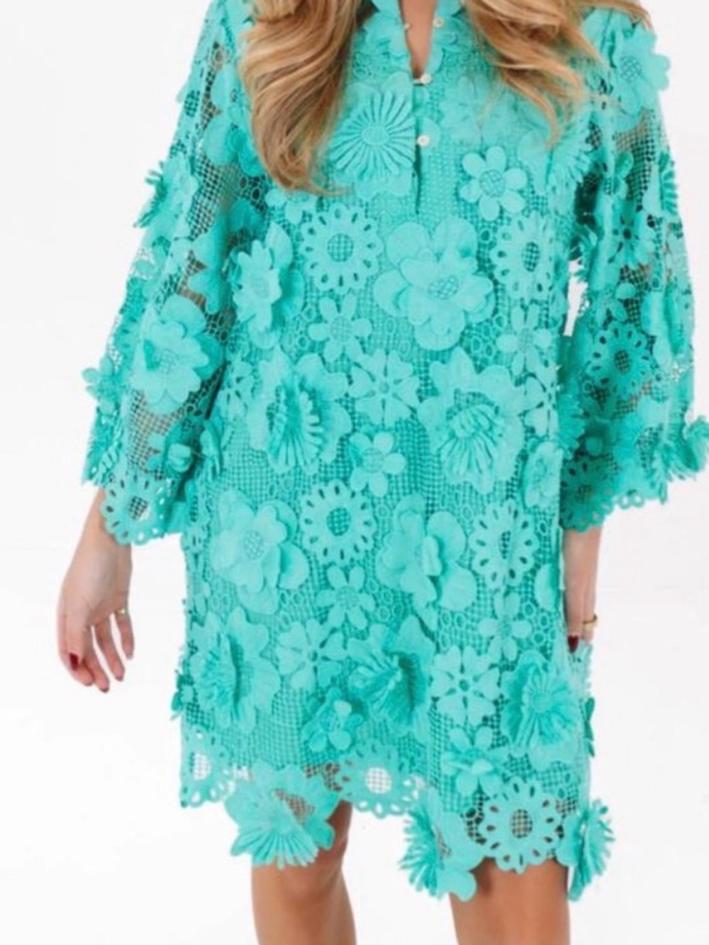 J.Marie 3D Teal Floral Shift Dress